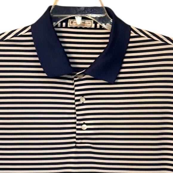Peter Millar Summer Comfort Blue White Stripe Golf Polo Shirt Large Performance‎ - Picture 2 of 5